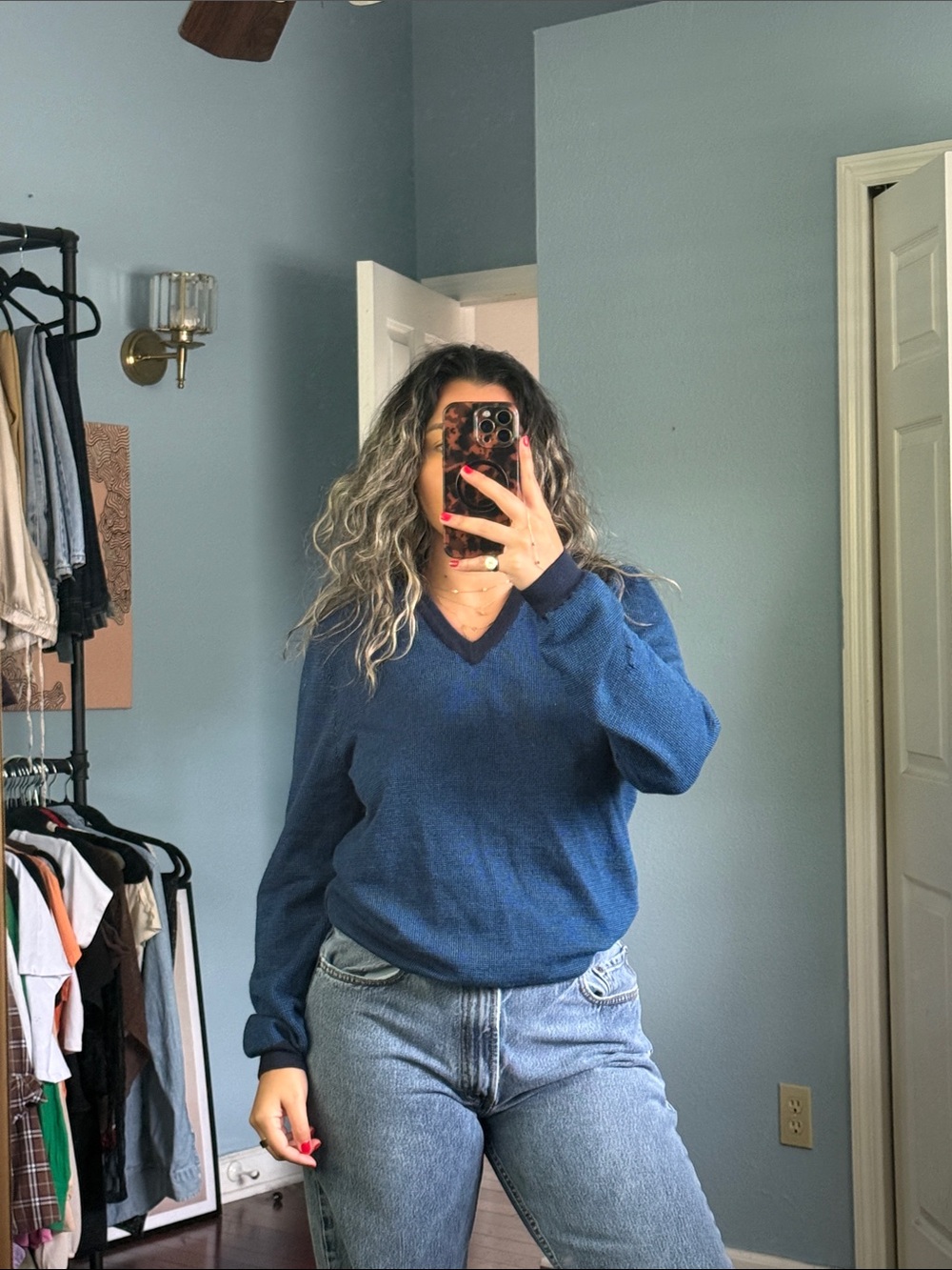 blue hugo boss v neck sweater